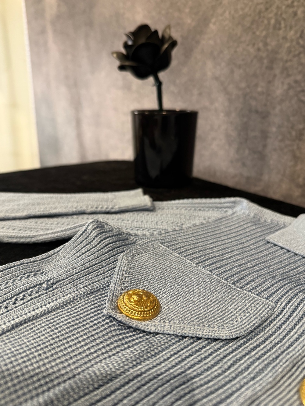 Balmain Rib Knit Cardigan Blue Gold Button Jacket - Picture 8 of 10